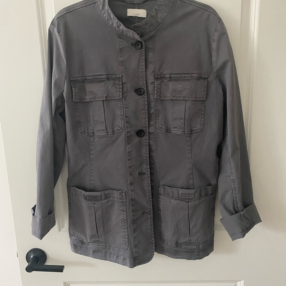 LOFT Charcoal Gray Utility Jacket with Patch Pockets